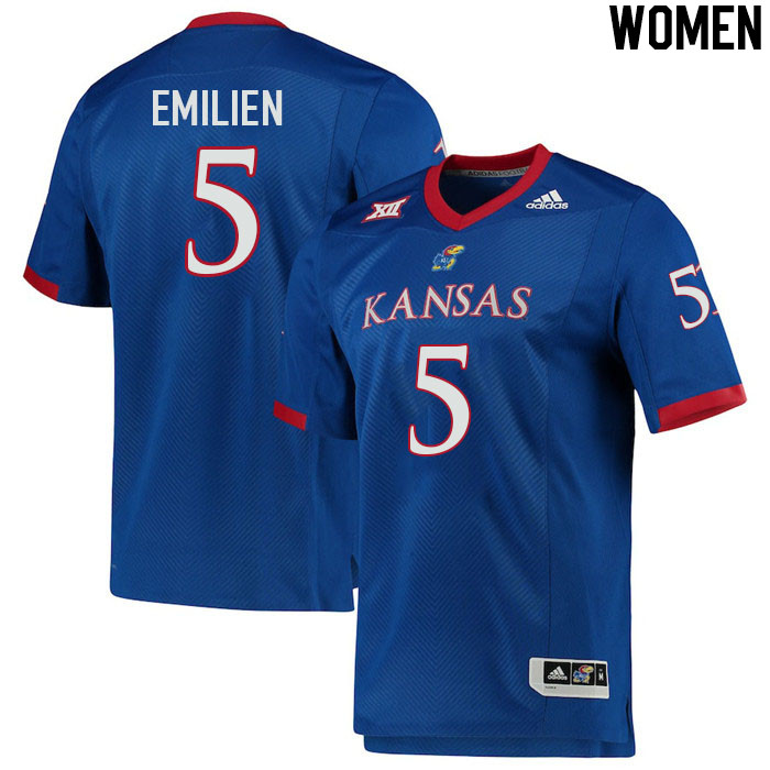 Women #5 Doug Emilien Kansas Jayhawks College Football Jerseys Stitched Sale-Royal - Click Image to Close